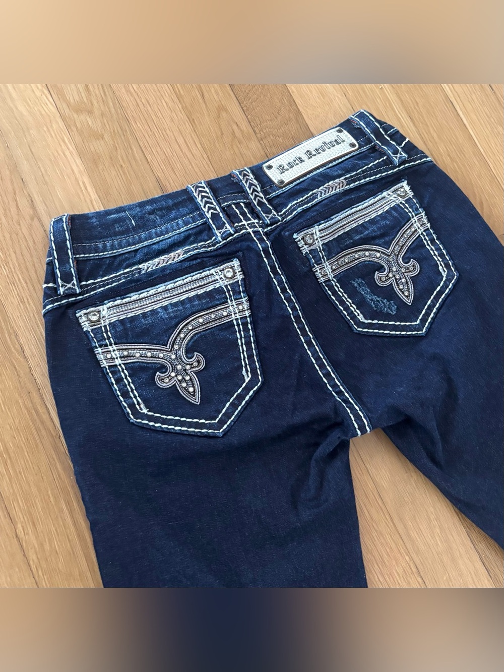 Rock Revival Mei Ankle Low Rise Jeans Womens 28 Dark Wash Thick Stitch Y2K